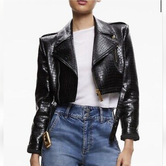 Modcloth Jackets & Blazers - NWT $99 Modcloth Crocodile Rock Moto Faux Leather Jacket In Black Size M